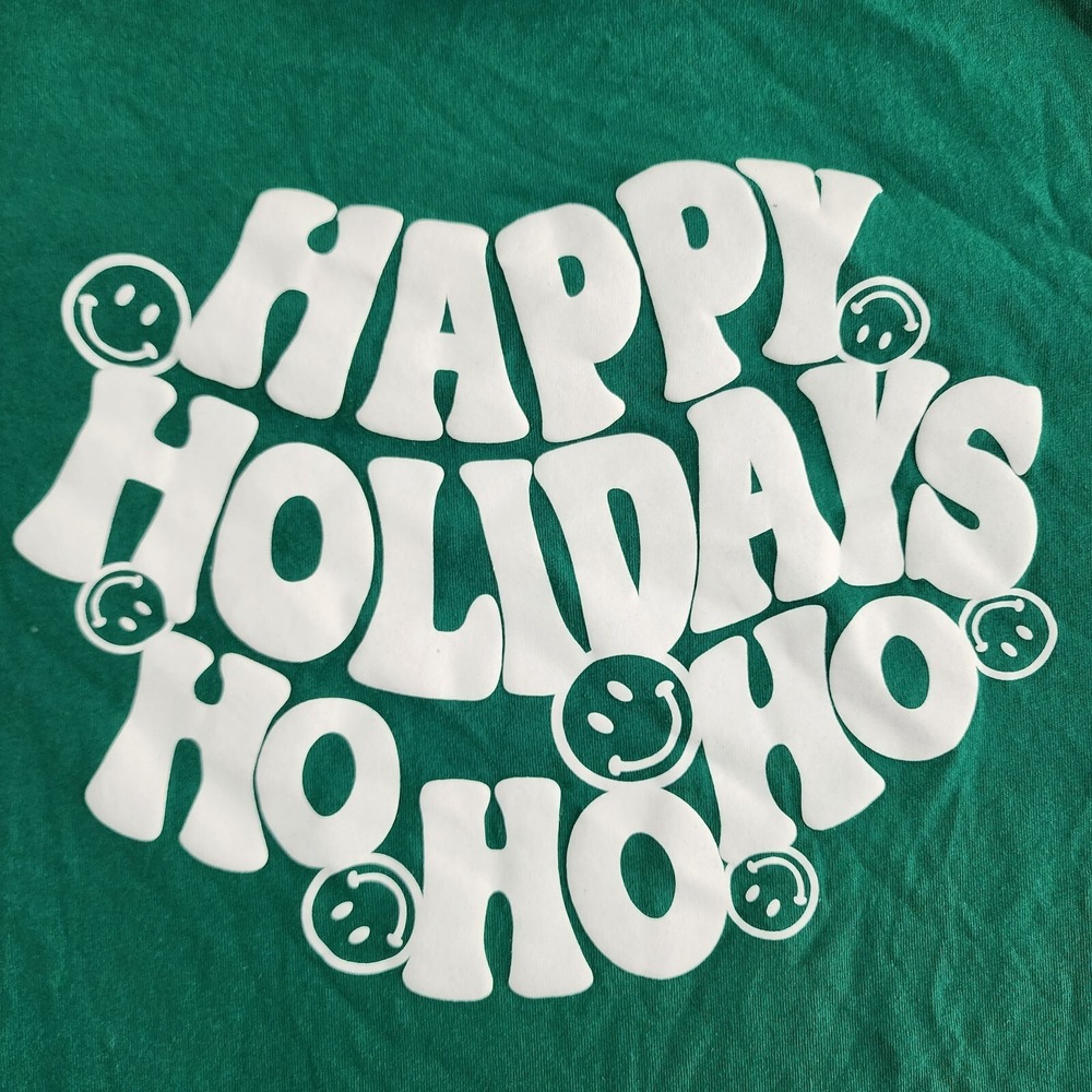Happy Holidays Ho Ho Ho Green Short Sleeve T-Shirt Men's L